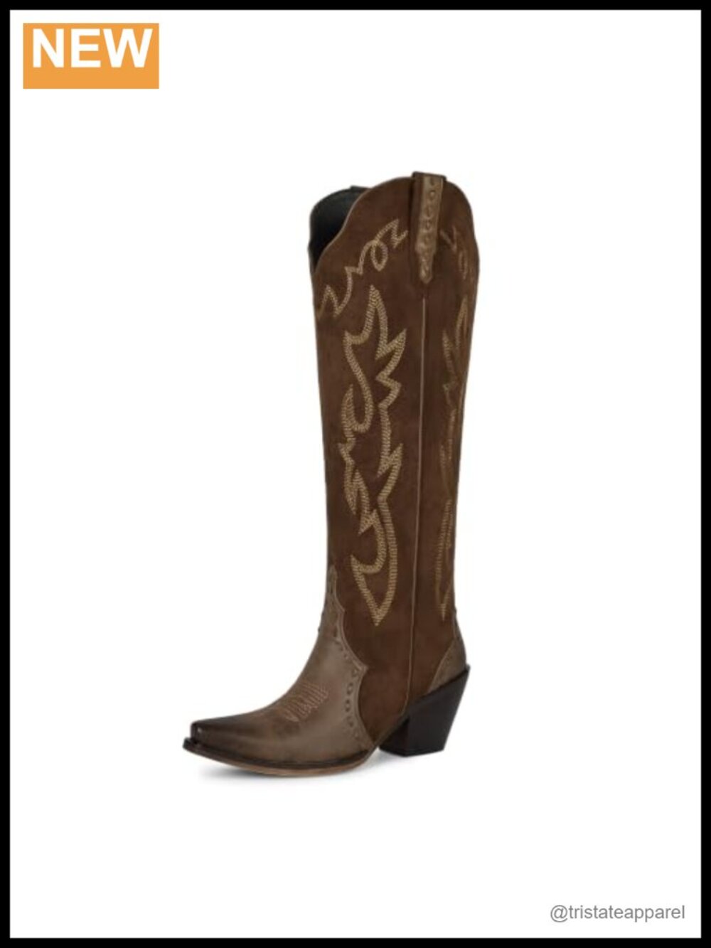 Women's Knee High Western Cowboy Boots Faux Leather Snip Toe Block Heel